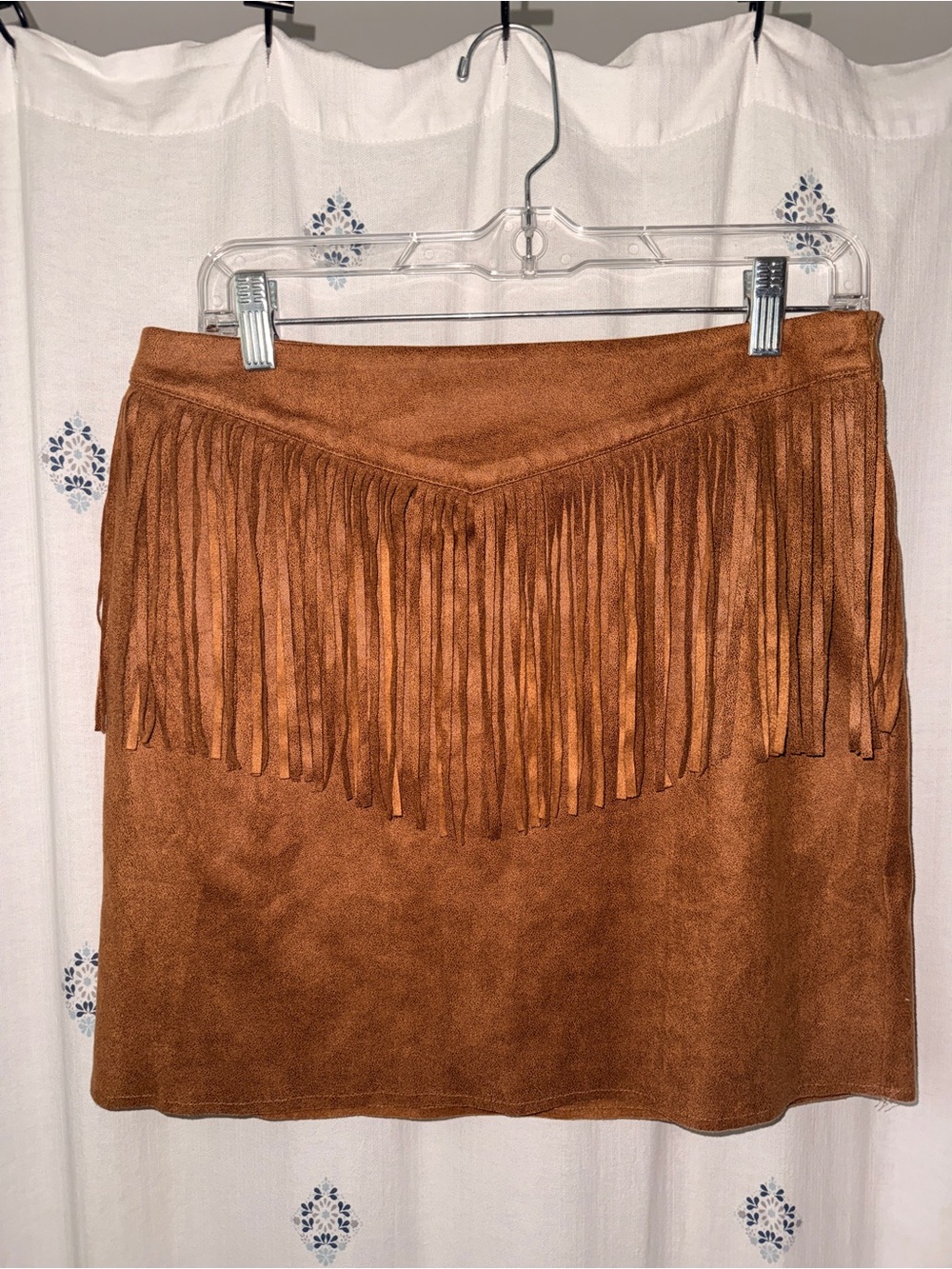 Fun! BCNU Suede Fringe Mini Skirt Brown Faux Suede Western Style Size Large